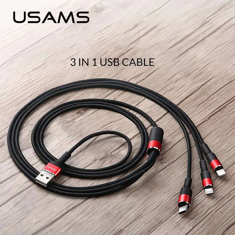 USAMS 3 в 1 USB кабель Тип C для Samsung s9 plus Micro зарядный iPhone X 8 7 6s Plus 5 5S SE 5c | Мобильные