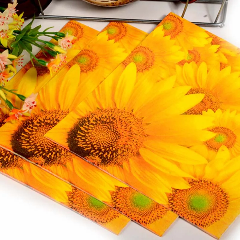 Новый дизайн милая настольная салфетка бумажная с принтом подсолнуха Цветочный