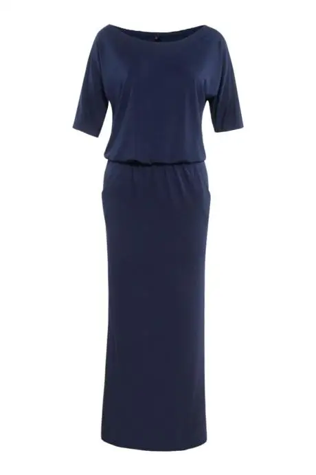 Женское длинное платье макси в стиле бохо однотонное вечернее с коротким рукавом