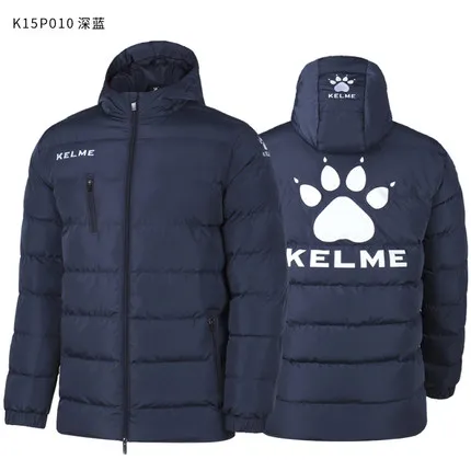 KELME Мужская Детская футбольная тренировочная куртка с капюшоном, зимнее теплое пальто, тренировочная спортивная куртка для бега K15P010 - Цвет: Deep Blue