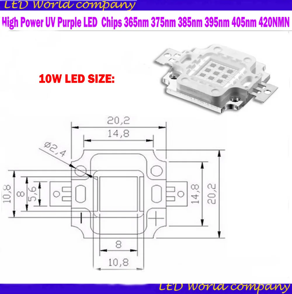 Высокая мощность УФ фиолетовый LED Интегрированные чипы 3 Вт 5W10W 20 30 50 100 45MIL UV led чип
