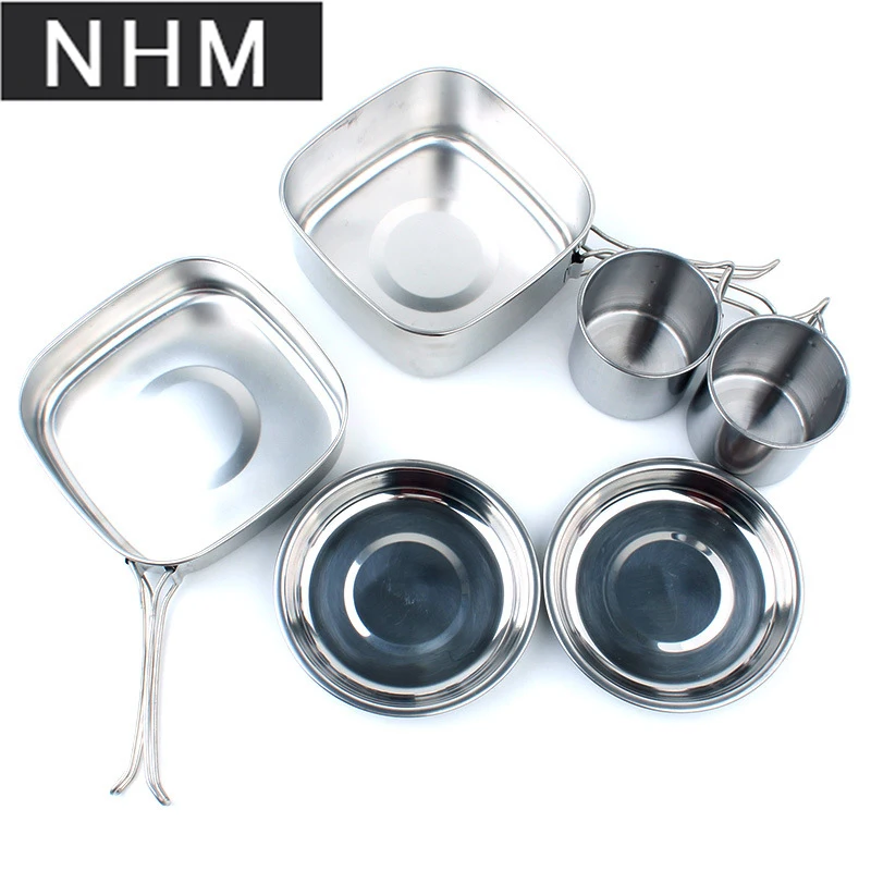 

NHM Outdoor 6 - piece set pot camping stainless steel cookware mountaineering picnic set bowl portable barbecue set cooker