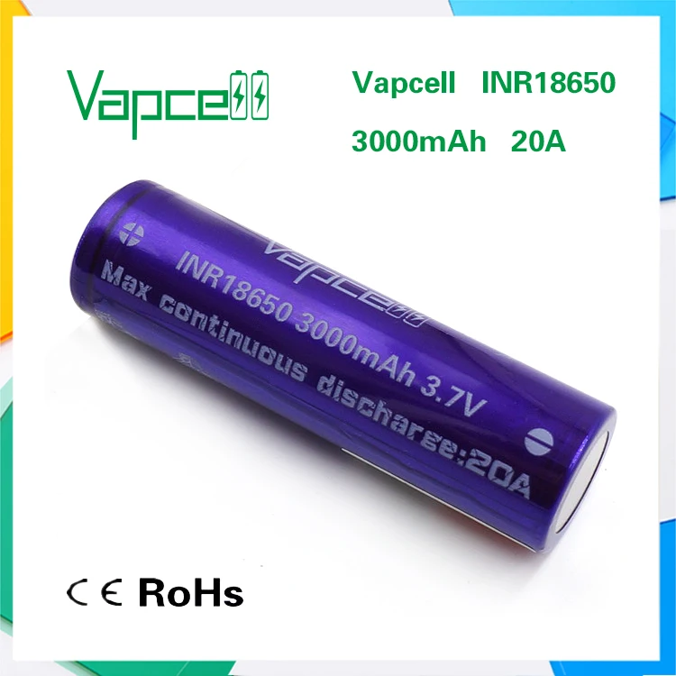 Перезаряжаемый аккумулятор VAPCELL INR 18650 1 шт. 3000 мА · ч 20A 3 7 в литиевый дымчатый E-CIG