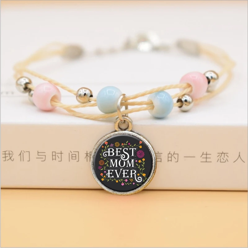 The Best Mom Ever Glass Cabochon Charms Bracelet Ceramic Beads Bracelets For Women Love Gifts Mother | Украшения и аксессуары