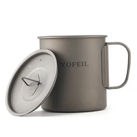 yofeil ultralight titanium cup outdoor camping picnic with cover cup mug collapsible handle 450ml high quality camping tableware