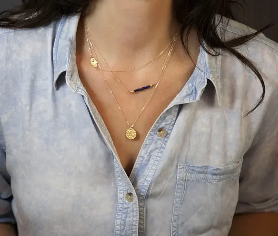 Трехслойное ожерелье рука Фатимы многослойное s боковое Хамса | Украшения и