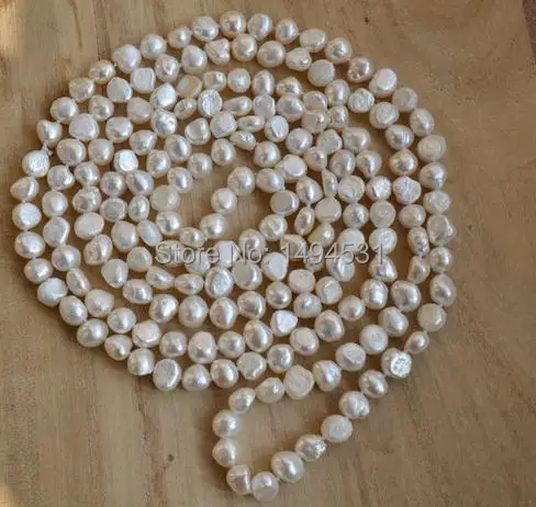 

Wholesale Pearl Jewelry , 64 Inches Long 8-9mm White Baroque Color Genuine Freshwater Pearl Necklace - Handmade - Free Shipping.