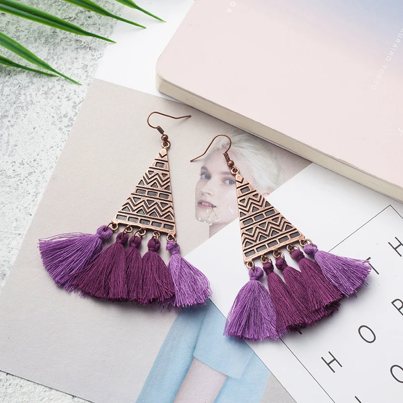 Винтажные серьги boho треугольные из сплава с бахромой для женщин женские богемные