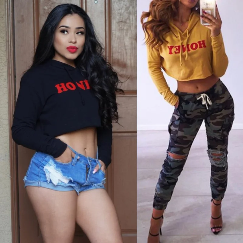 Casual Oversize Hoodies Women Tracksuit Sweatshirt Long Sleeve Honey Letter Hooded Pullover Short Jacket 2018 Spring Fashion | Женская