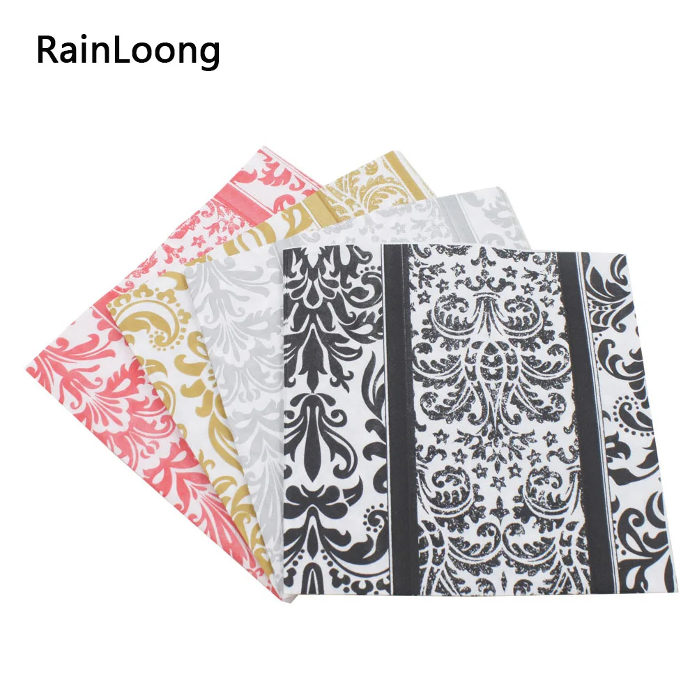 [RainLoong] Printed Vintage Damask Flower Paper Napkins Event Party Tissue Napkins Decoration Serviettes 1 pack (20pcs/pack)