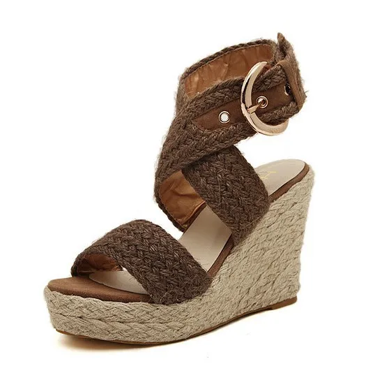 

Лидер продаж, летние босоножки на высокой платформе с пряжкой и соломенной подошвой, плетеные босоножки на танкетке, высота каблука 10,5 см