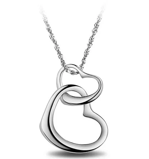 925 серебряные ожерелья для женщин с двойными сердцами ожерелье Femme Collier