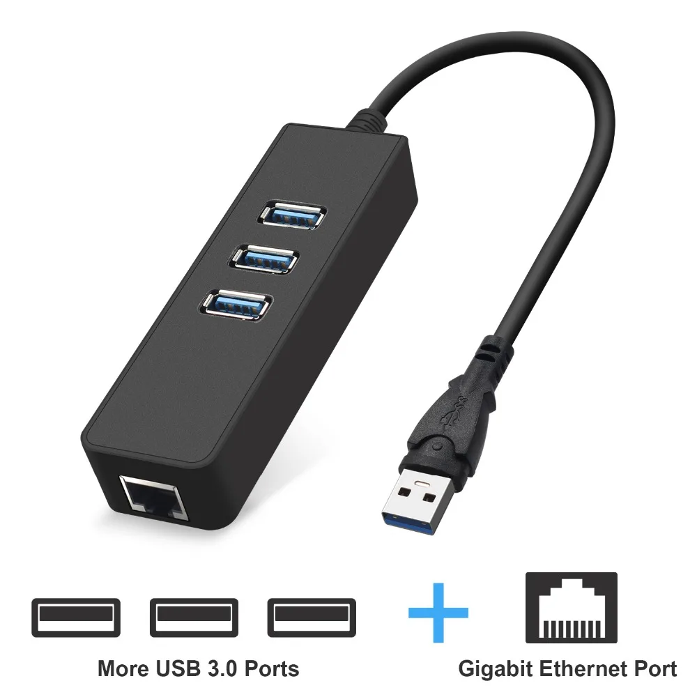 KuWFi 3 порта USB 0 Ethernet адаптер Rj45 usb хаб Gigabit Lan 10/100/1000 Мбит/с сетевая карта для