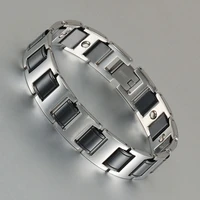 wollet jewelry stainless steel magnetic bracelet for men silver metallic black color health healing energy germanium hematite