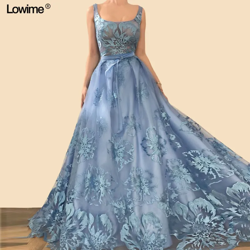 

New Elegant Beach Evening Dresses A-Line With Sash Classic Flower Pattern Long Evening Party Gowns Kaftan Robe De Soiree Custom