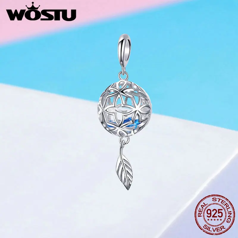 WOSTU 100% Стерлинговое Серебро 925 пробы шармы с цветком в форме листьев циркониевые