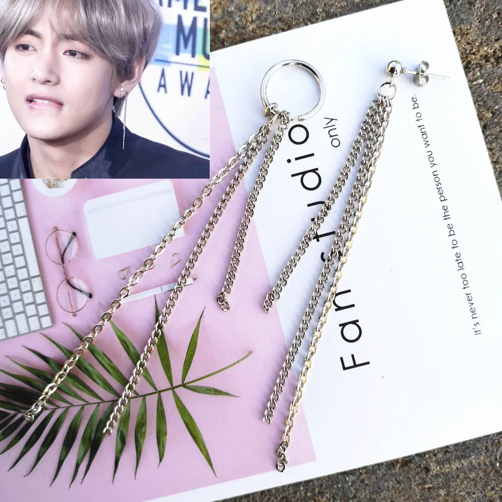 Простые корейские серьги KPOP DNA Длинные мужские Bangtan Boys V гвоздики для женщин и