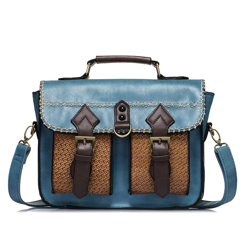 Realer фирменный дизайн женская сумка Высокое качество Satchels сумка Винтаж одноцветное Искусственная кожа сумка - Цвет: blue