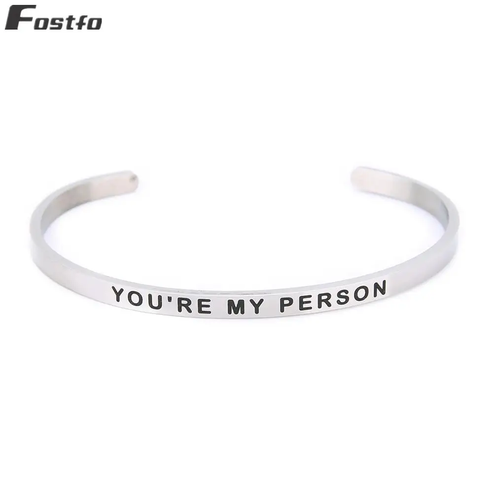 silver 01 Fostfo 4 мм YOU'RE MY PERSON нержавеющая сталь положительный вдохновляющий персонализированный браслет с мантрой браслет для влюбленных подарки - Окраска металла: silver 01