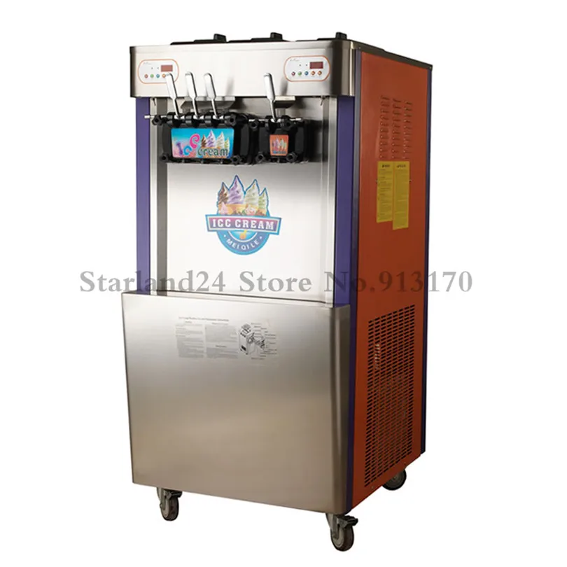 

4 Heads Soft Ice Cream Machine Floor-standing Ice Cream Maker Machine Yield 60~65liters/H Digital Control Easy Operation