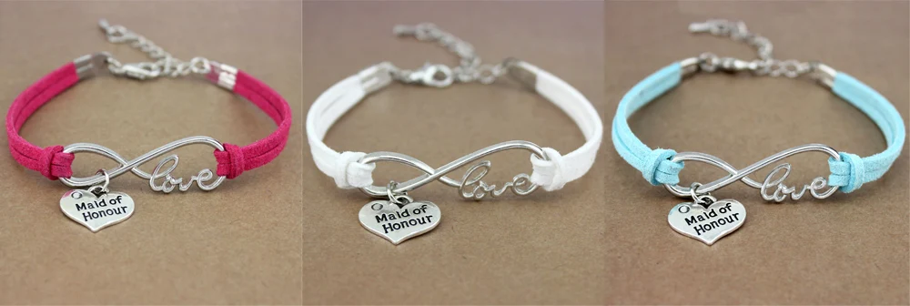 Sister Flower Girl Maid of Honour Honor Bridesmaids Heart Infinity Love Charm Bracelets Women Jewelry Pink Red 20 Colors | Украшения и