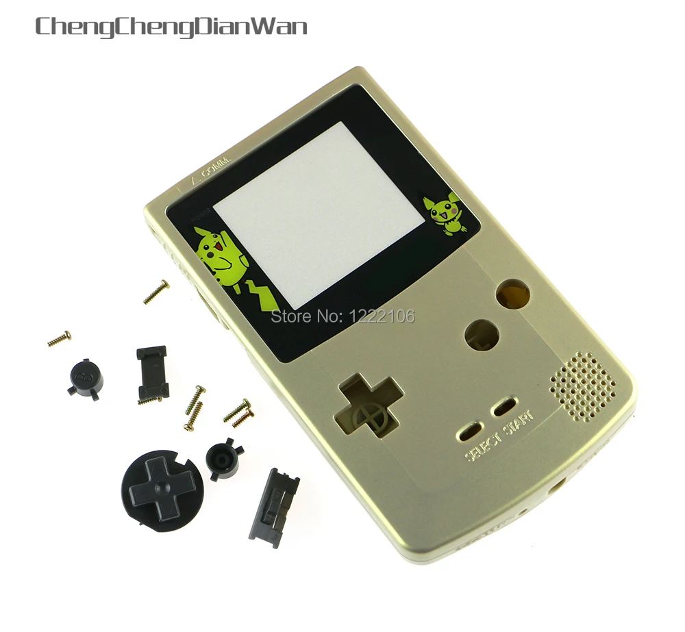 

5sets Full Set Housing Case for GBC Console Shell Gold Color with screen lens for Gameboy Color Console