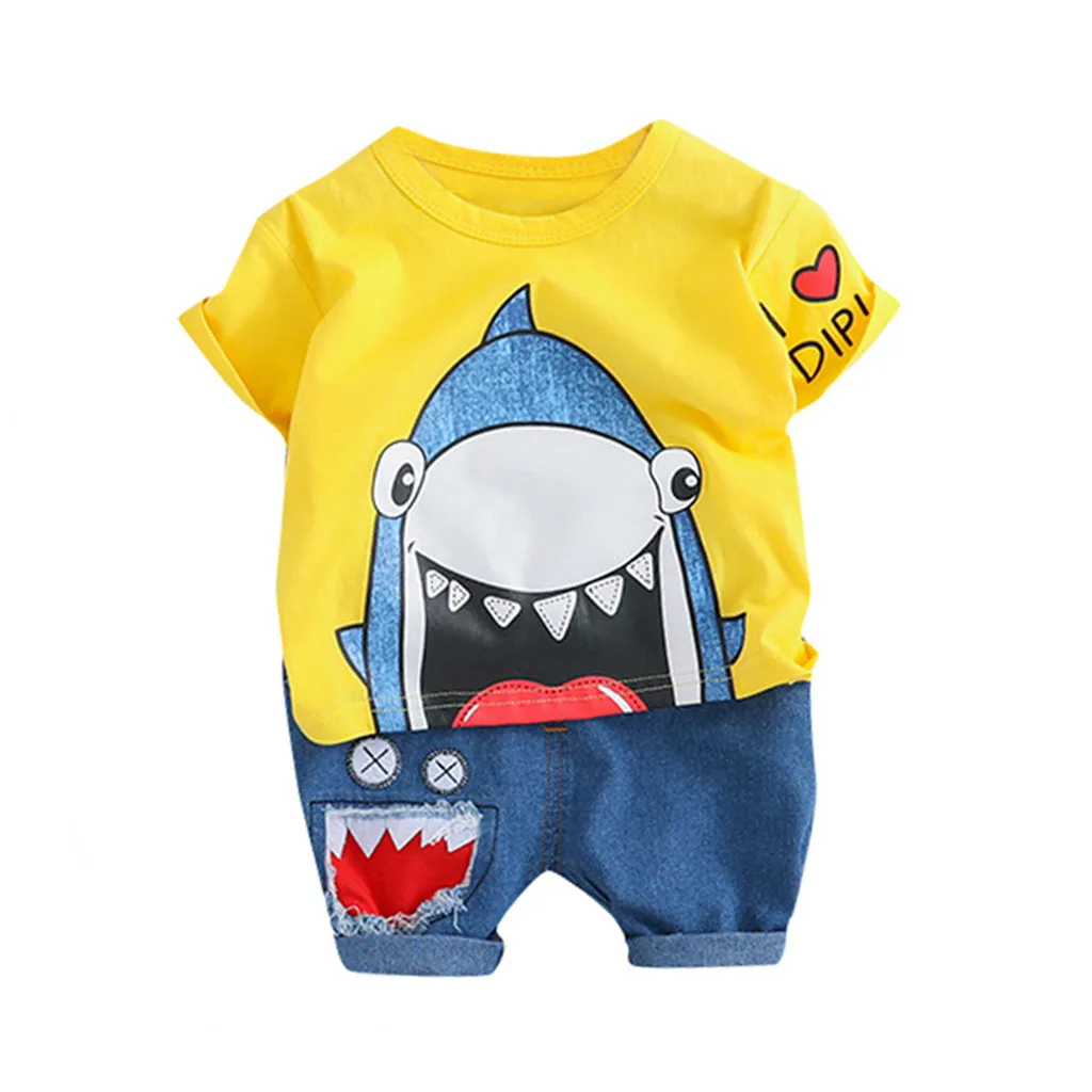 Toddler Baby Kids Boys Cartoon Tops Short Pants Casual Outfits Set Clothes Hot Sale Cute Infant Cotton Animal Suit |
