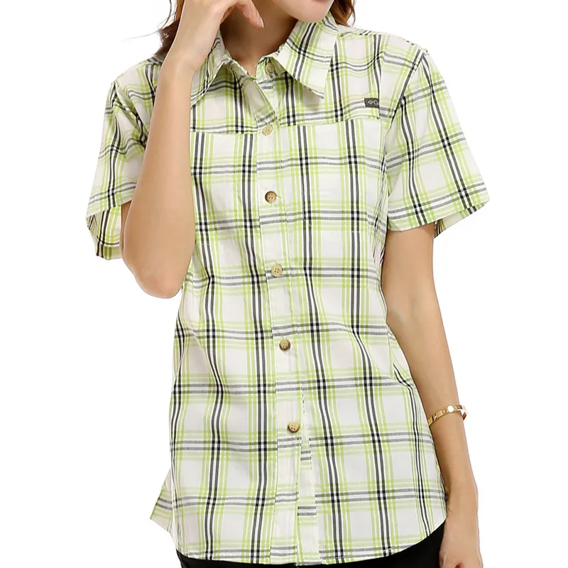 2842 Light green Camisa Xadrez Feminina, женские летние рубашки в клетку с короткими рукавами, хлопковая блузка, женские Стрейчевые блузы, Manga Corta Mujer Talla Grand - Цвет: 2842 Light green