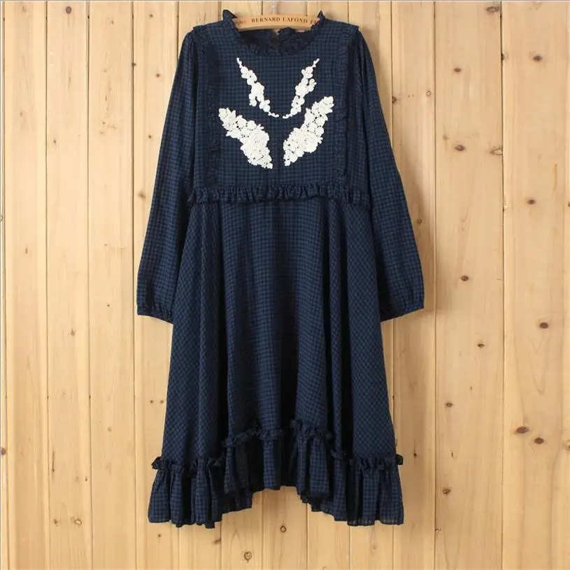 

Japanese Women Plaid Dress England College Style Mori Girl Long Sleeve Vintage Cute Dresses female 2018 spring dress VestidoL806