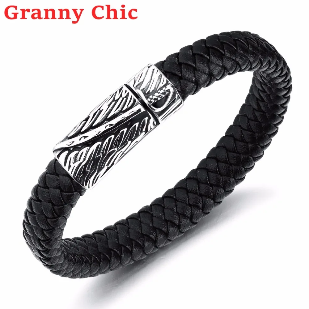 Браслеты манжеты Granny Chic мужские кожаные модные плетеные ювелирные украшения из