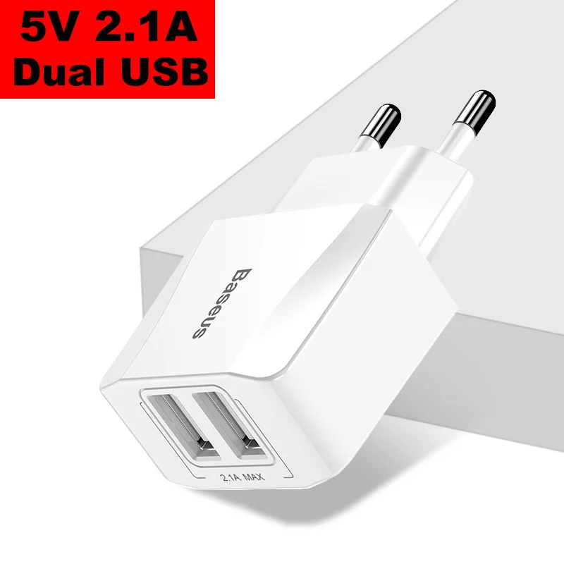 Dual USB Charger Baseus портативное двойное USB зарядное устройство 5 В 2.1A для iPhone X 8 7 6 зарядное устройство с европейской вилкой быстрое настенное зарядное устройство для samsung S8 Note 8 Xiaomi Mi 8 - Тип штекера: Dual USB Charger