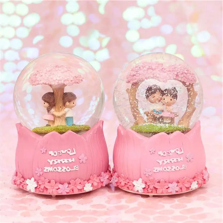 8-12 см пара Cherry Blossom снежный шар с кристаллами музыкальная шкатулка стекло украшение дома День матери День Святого Валентина подарок для подруги