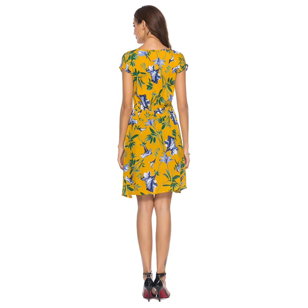 Summer Floral Dress short sleeve print sundress casual Bohemian Robe A-Line holiday vestidos de fiesta large size beach sukienka | Женская