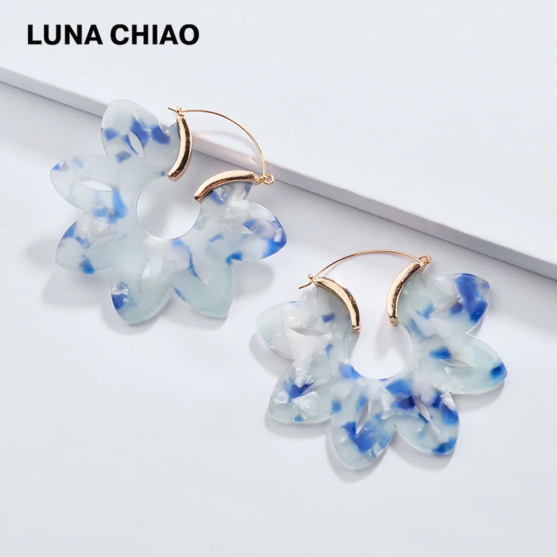 Женские акриловые серьги подвески LUNA CHIAO 7 цветов с большим цветком лотоса и