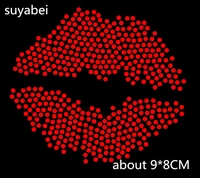 2pclot red lip hot fix rhinestone motif designs iron on crystal transfers design sticker designs iron on transfer patches