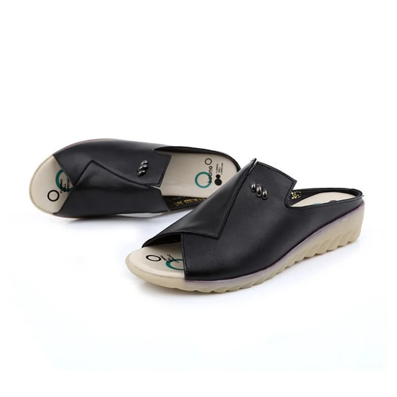 

BEYARNE 2019Women Slipper Flat Sandals Geunine Leather Peep toe Female Sandals Ladies Mules clogs Summer Shoes Big Size35-43E286