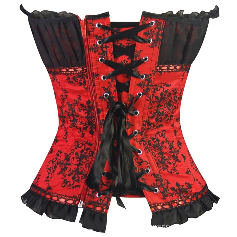 Черный/белый цвет Цветочный принт в викторианском стиле Готический костюмы Push Up