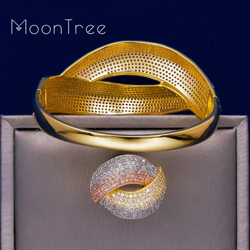 Женский комплект украшений MoonTree Свадебный из меди и кольца с трехцветным
