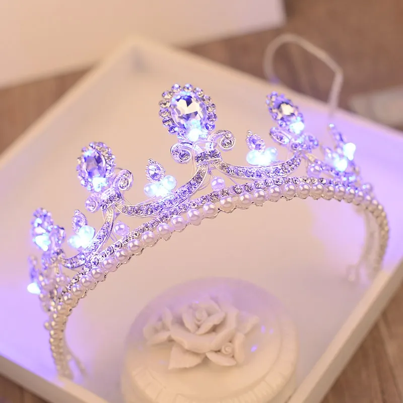 

Bridal Pearl Crystal Hair Ornaments Wedding Luminous Crown Hair Accessories Bride LED Light Tiara Headbands Bijoux Cheveux Femme