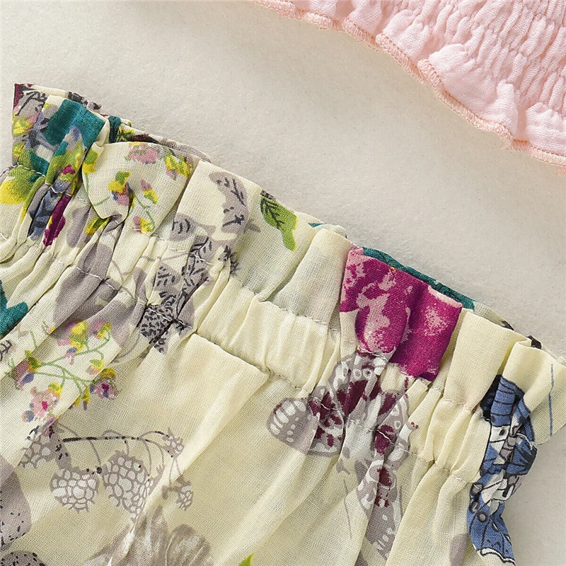 Комплект летней одежды для маленьких девочек из 2 предметов розовый укороченный