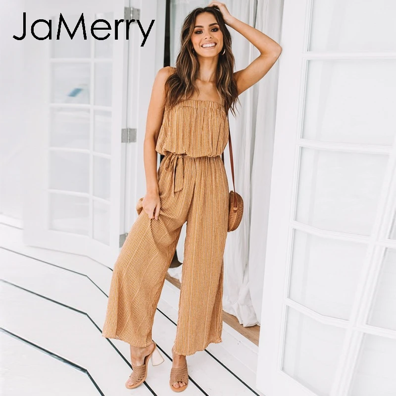 Женский комбинезон с открытыми плечами JaMerry длинный Детский поясом летний