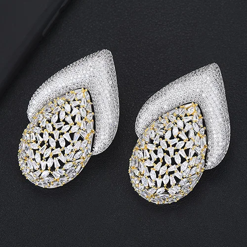 2 Tone GODKI известный Redcarpet Роскошные геометрические CZ кубический циркон серьги гвоздики для женщин Свадебные Длинные Серьги pendientes mujer moda - Окраска металла: 2 Tone
