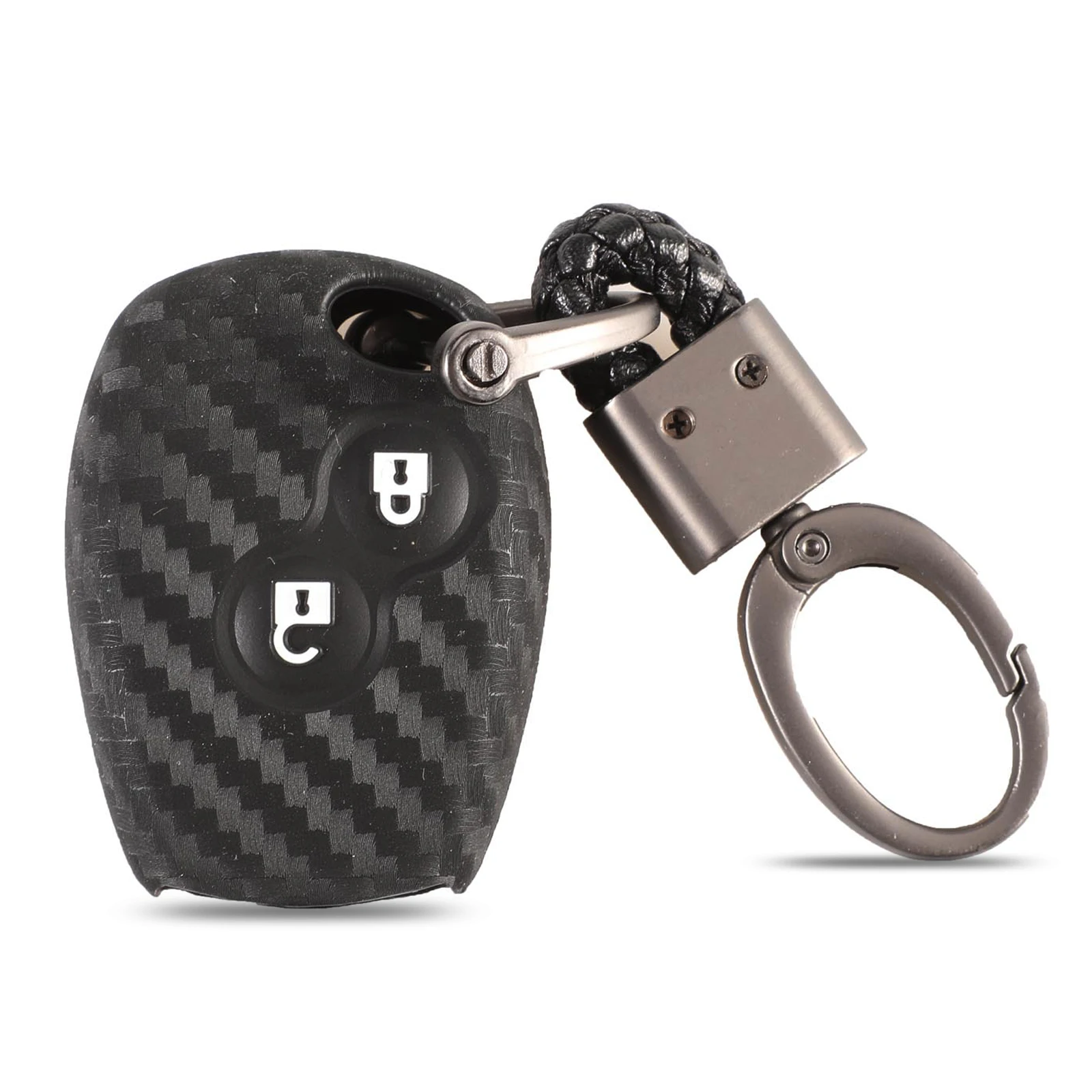 with KeyChain Jingyuqin карбоновый силиконовый чехол для ключей от машины крышка 2 кнопки для Renault Kangoo DACIA Scenic Megane Sandero Captur Twingo Modus - Название цвета: with KeyChain