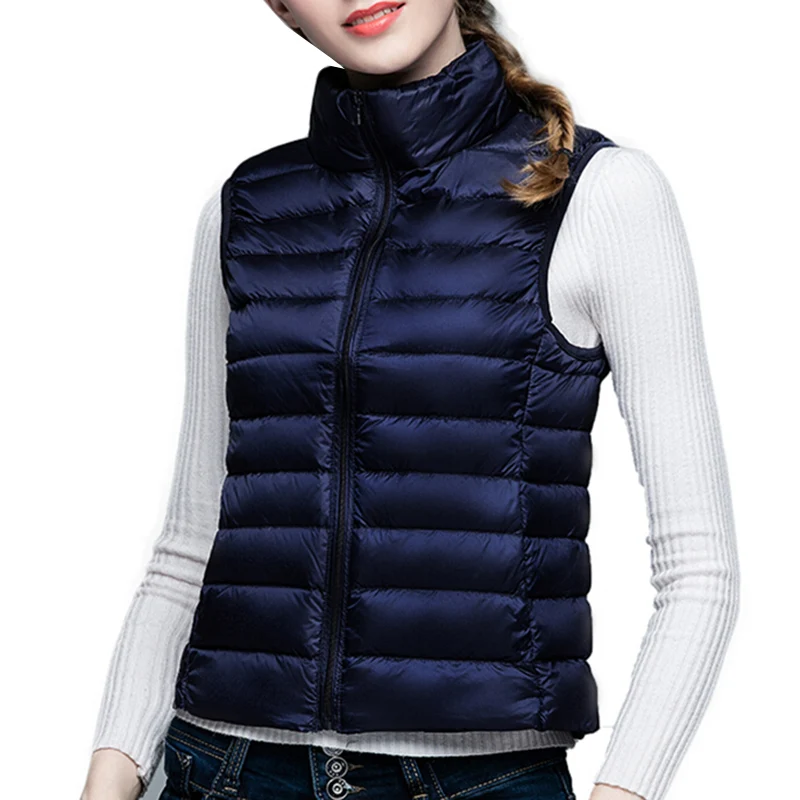 Новая осенне зимняя женская куртка без рукавов ультра легкий белый жилет на