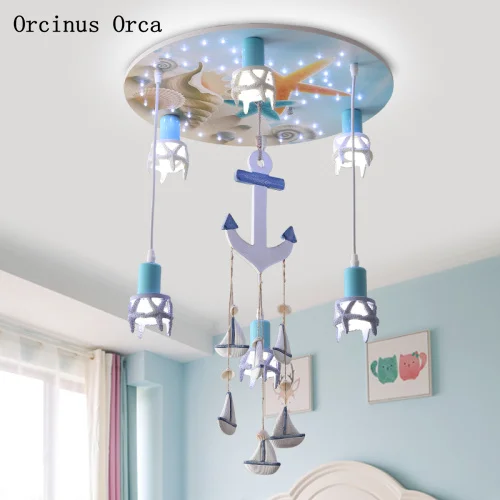 

Mediterranean Creative Ship Rudder chandelier Boys'Bedroom Children's Room Lights Modern Individual LED Pirate Ship chandelier
