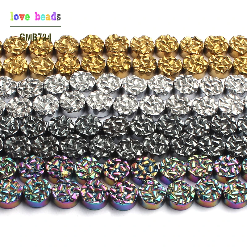 8*4 мм бусины из натурального камня золото/серебро/черный/многоцветные друзы