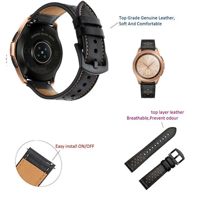 Кожаный ремешок для samsung Galaxy Watch 46 мм 42 мм gear S3 frontier/Классический 22 мм/20 мм браслет на запястье amazfit bip/bip 2
