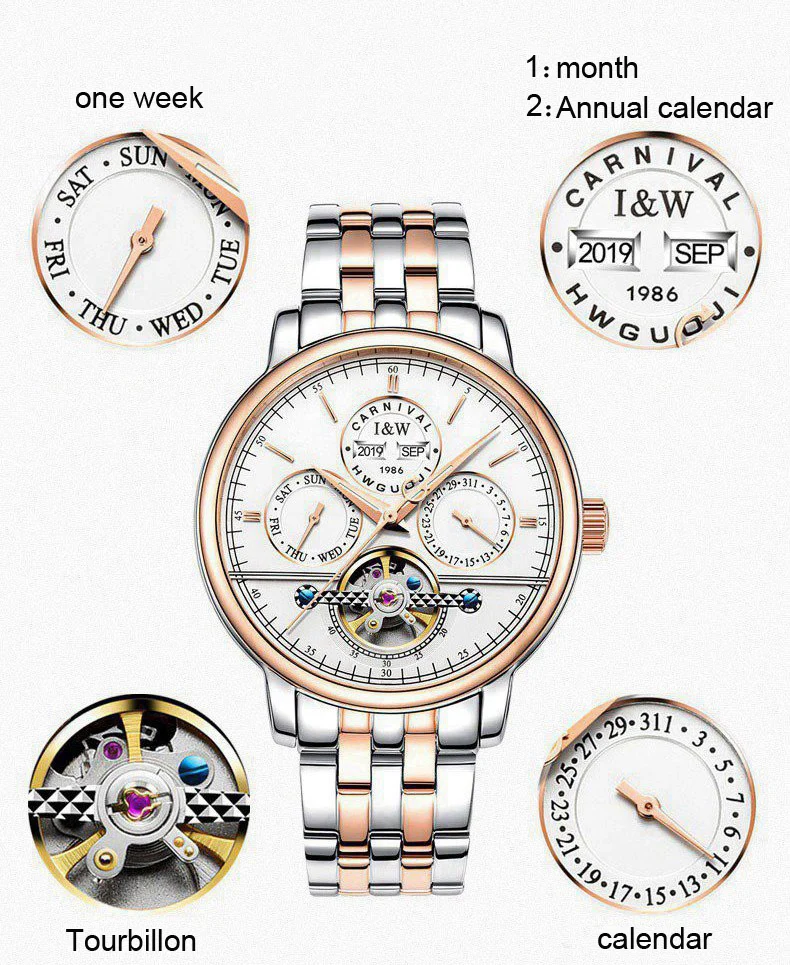 

Perpetual Calendar Tourbillon Mens Watch Top Brand Luxury Belt Watch Men Automatic Mechanical Wristwatch Skeleton Sport Male NEW