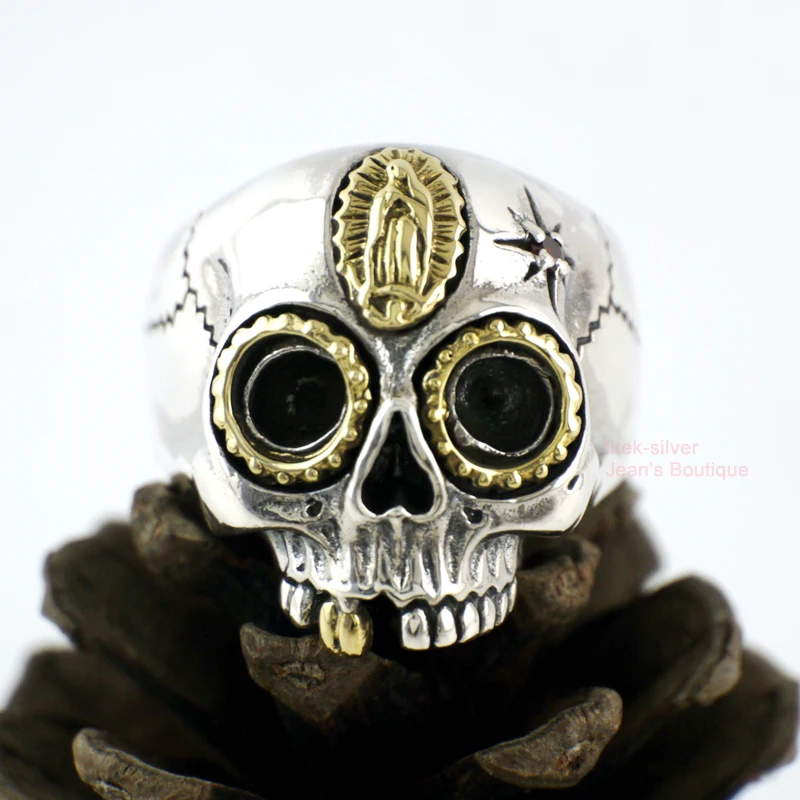 S92 цельное кольцо из стерлингового серебра SIL CZ Sugar Skull DAY OF THE DEAD Virgin Mary для мужчин