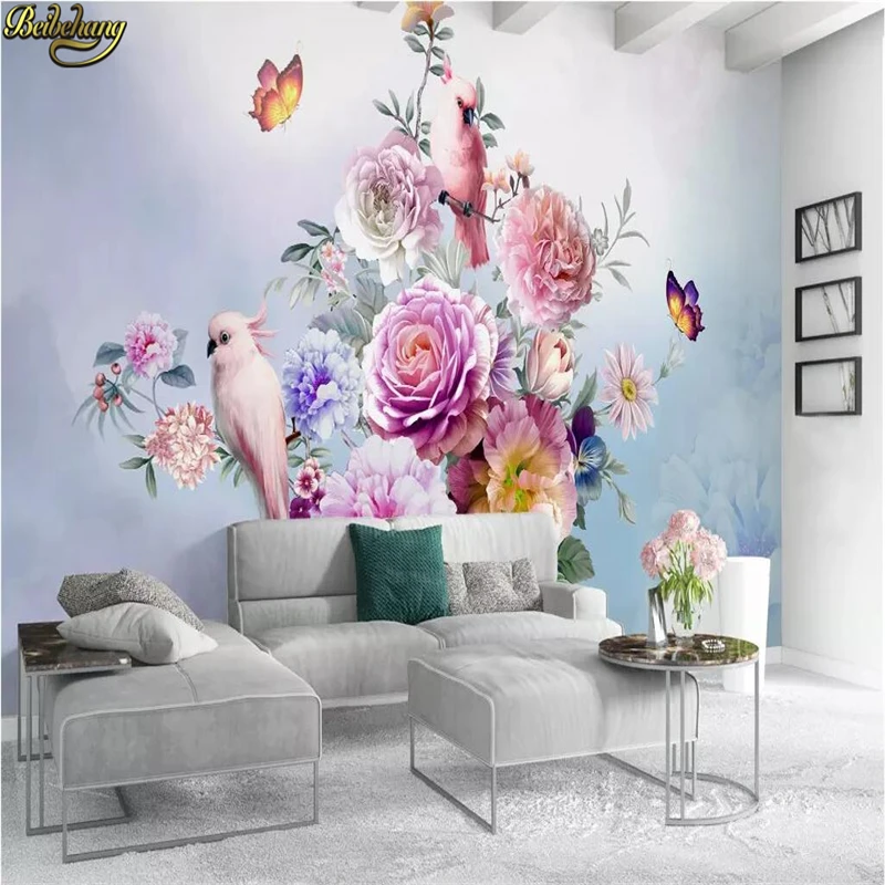beibehang Custom photo Mural Wallpaper Large Wall paper Vintage rose parrot Painting Living Room Sofa Backdrop home improvement |